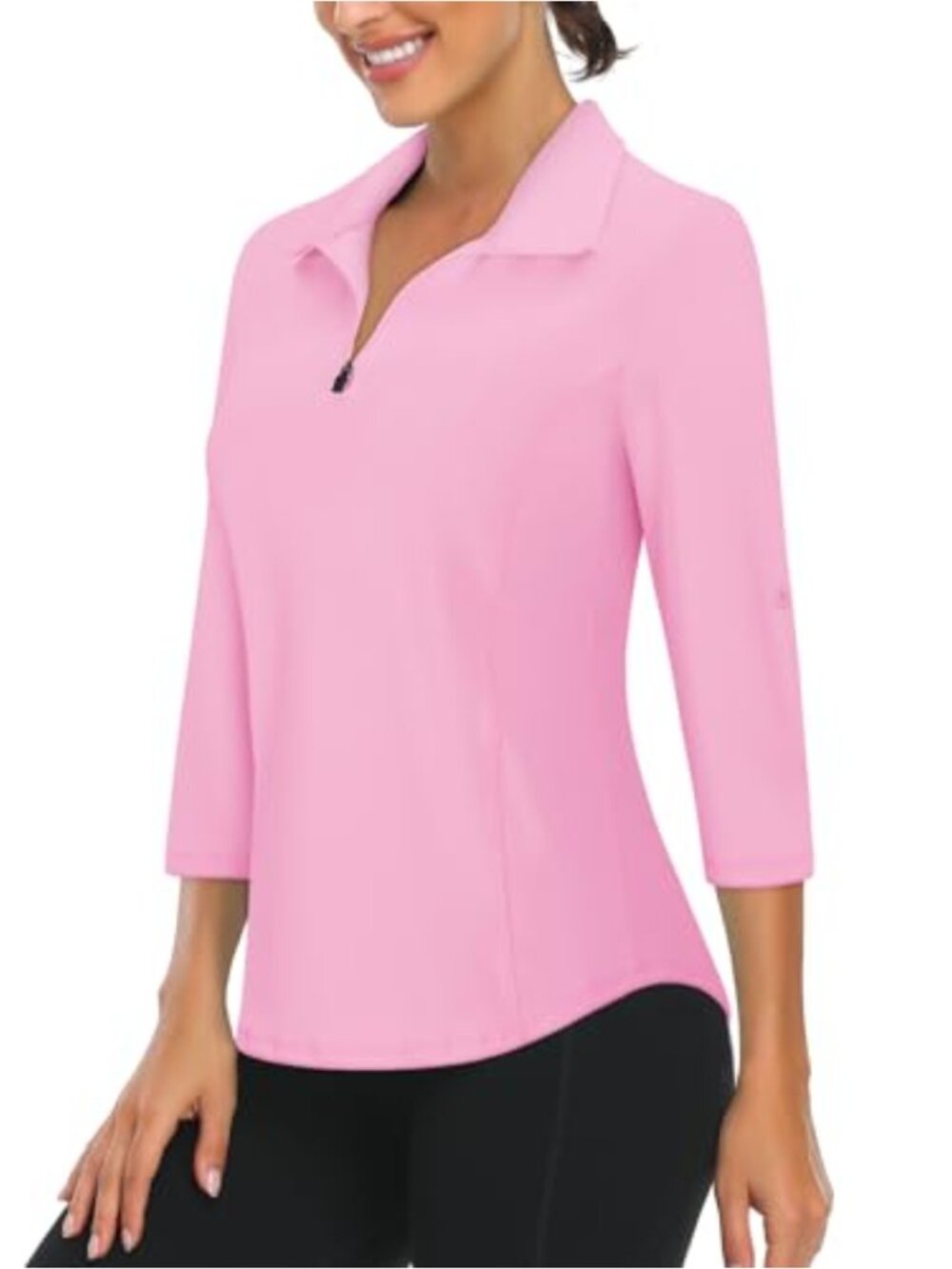 Womens 3/4 Sleeve Quarter Zip Golf Polo Shirt UPF 50+ Quick Dry Athletic Top